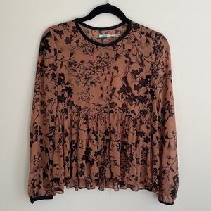 Kimchi Blue Black and Brown/Tan Floral Blouse Size Medium